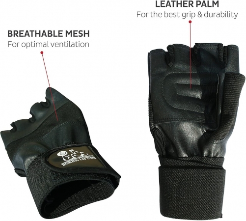 Black Leather Stylish Gym Gloves
